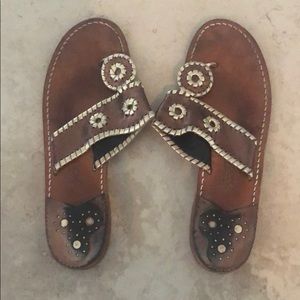 Jack Rogers brown and gold sandals